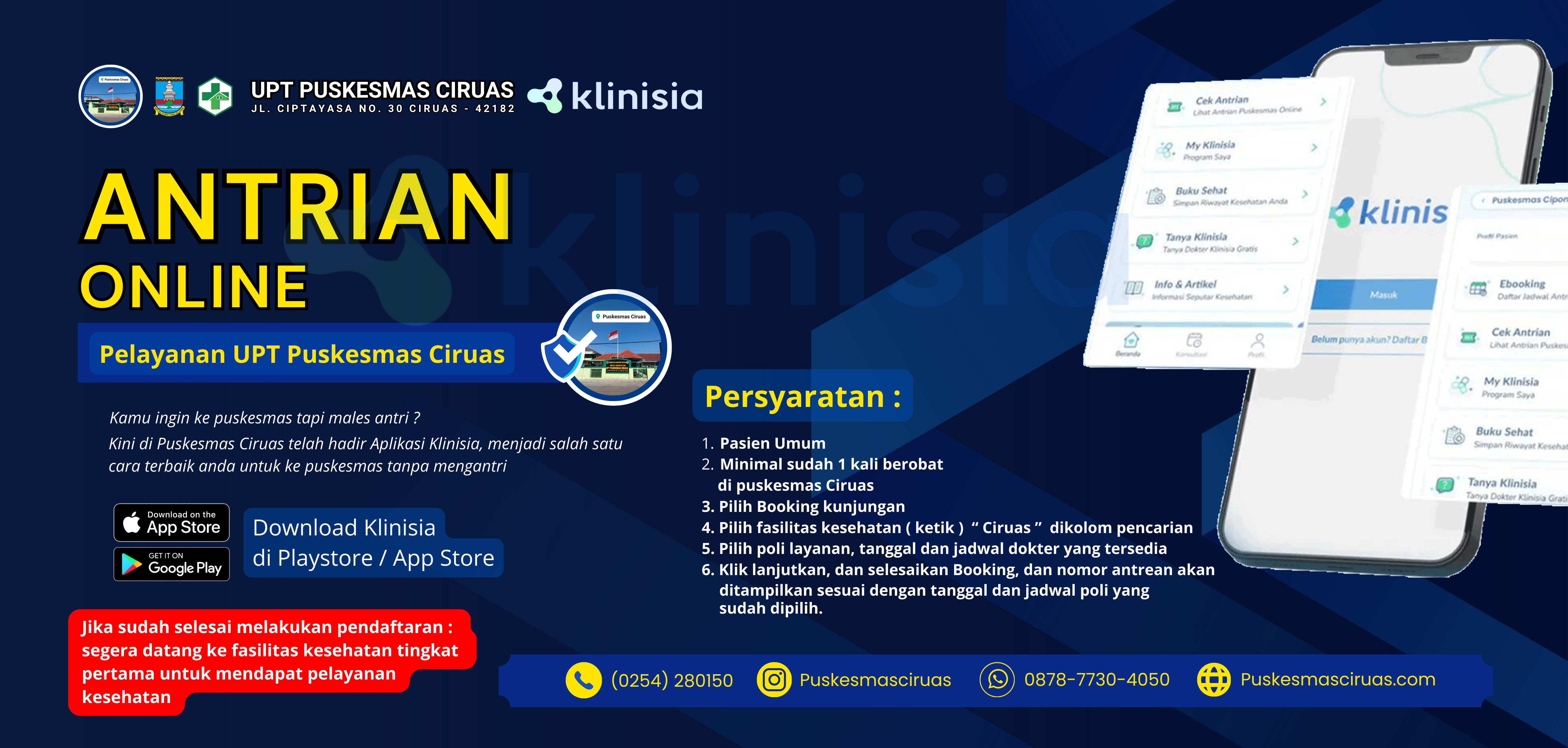 ANTRIAN PENDAFTARAN ONLINE DI PUSKESMAS CIRUAS DENGAN APLIKASI KLINISIA