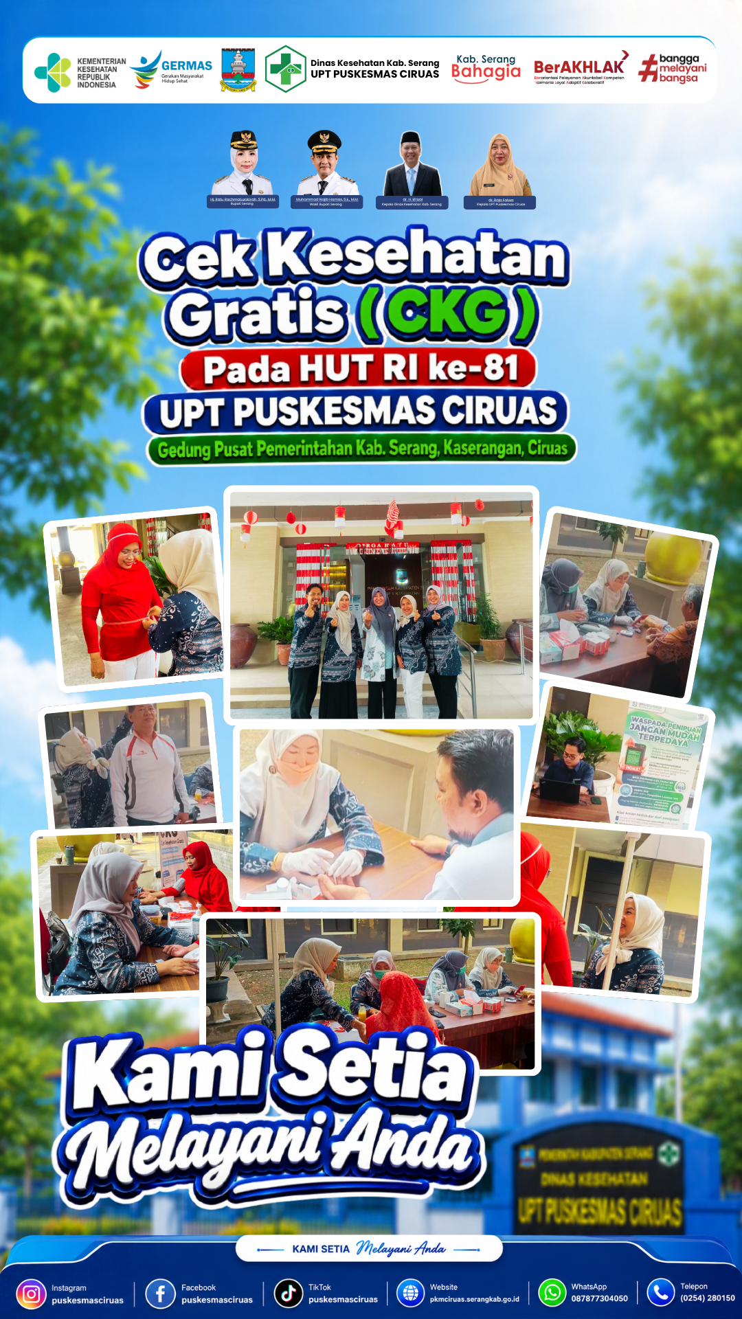 “Indonesia Berdaulat, Adil, dan Makmur” | Cek Kesehatan Gratis | UPT Puskesmas Ciruas Pada HUT RI ke-81 Gedung Pusat Pemerintahan Kab. Serang, Kaserangan, Ciruas